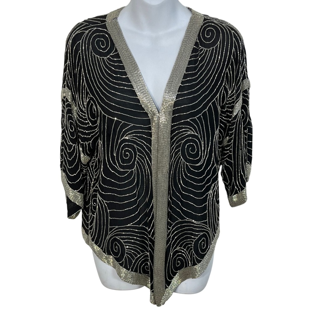 St Honore 100% Silk Vintage Gatsby Styled Cardigan‎ Beaded Size Medium